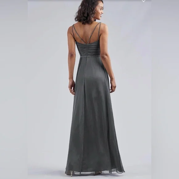 Belsoie Tiffany Chiffon Long Bridesmaid  or Graduation Dress with V-neckline - Picture 2 of 8